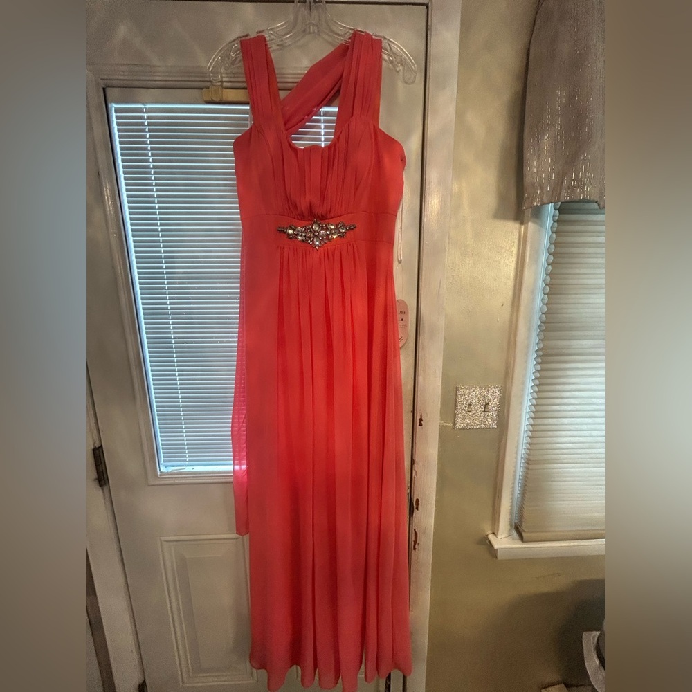 NY Collection Coral Maxi Gown with Jeweled Waist